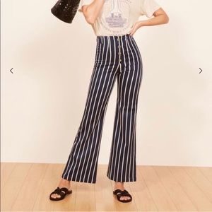 Reformation Bowie Pants Blue Striped Pants with Buttons Size 6